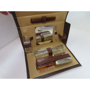 Vintage SWANK Men's Travel Case Bottles Mirror Comb Brush
